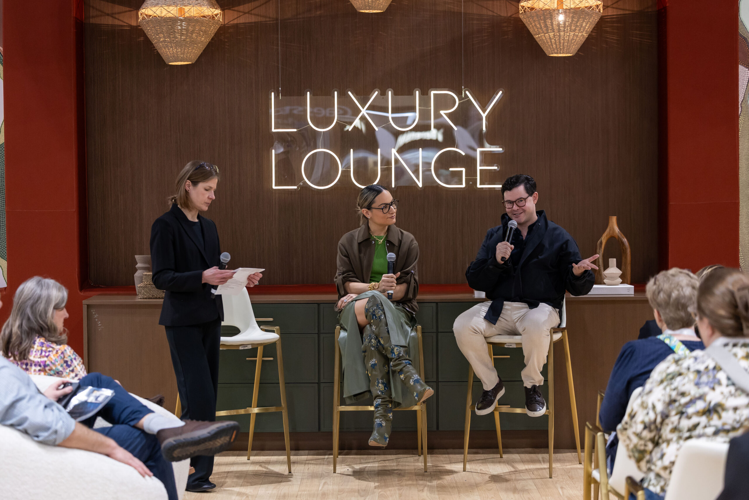 Attendees check out the inside of Lutron's Tiny Home at The Plaza at KBIS 2024